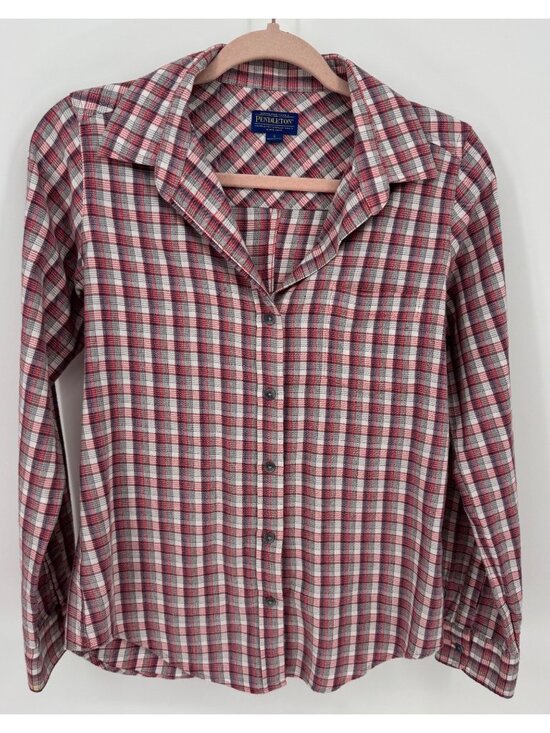 Pendleton Tops - Pendleton Womens Red & White Long Sleeve Plaid Button-Up Shirt Size S